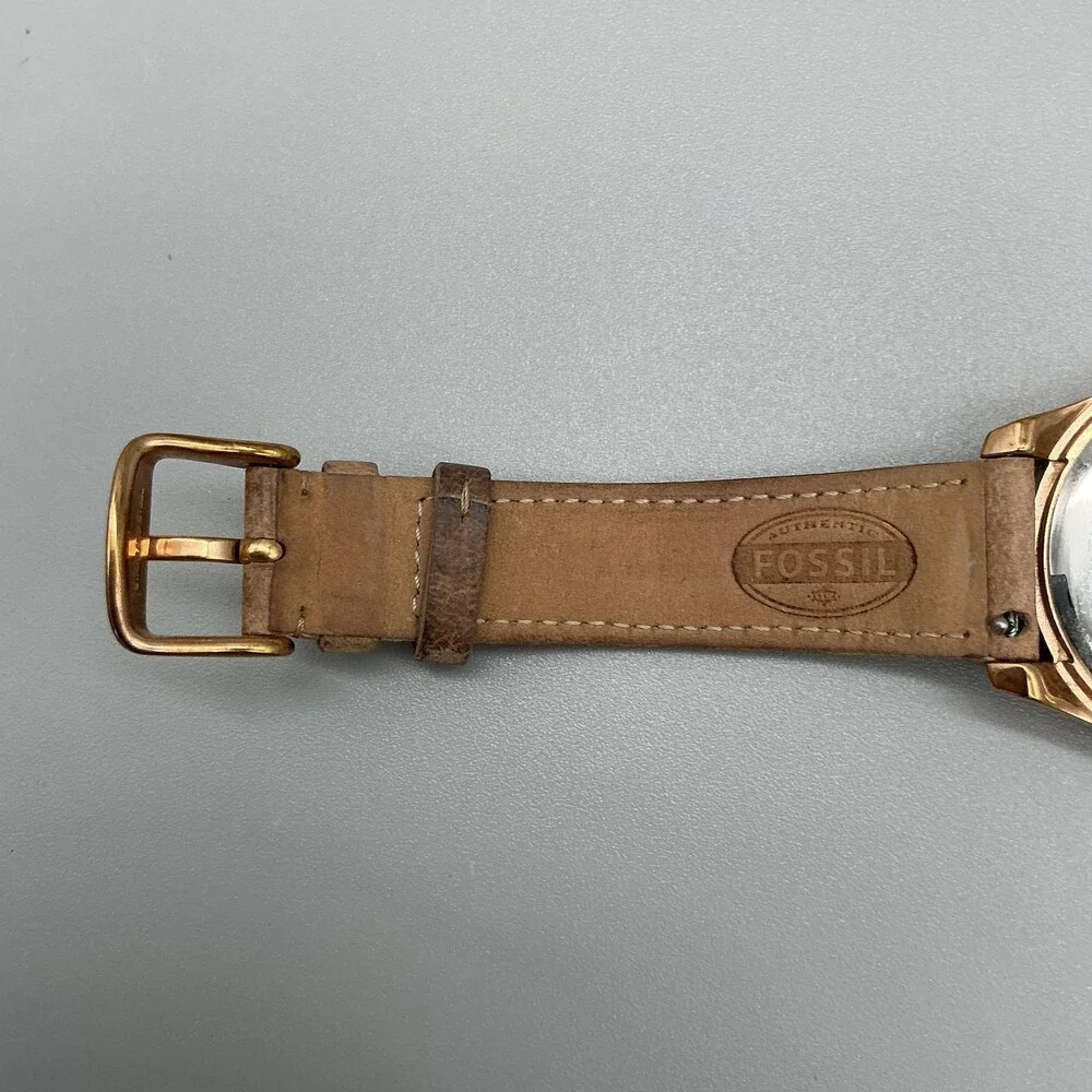 Fossil ES3816 Womens Watch 37mm Silver Tone Crystals Brown Leather New Battery